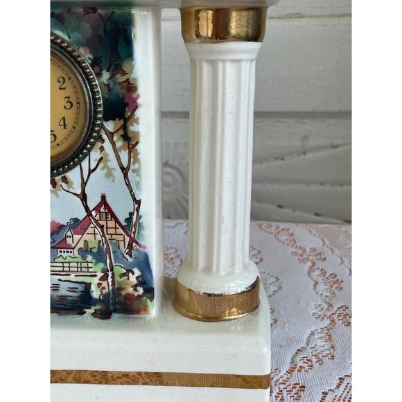 Antique German Mechanical Mantle Clock Pillars Hand Painted Porcelain Not Workin - Picture 12 of 15